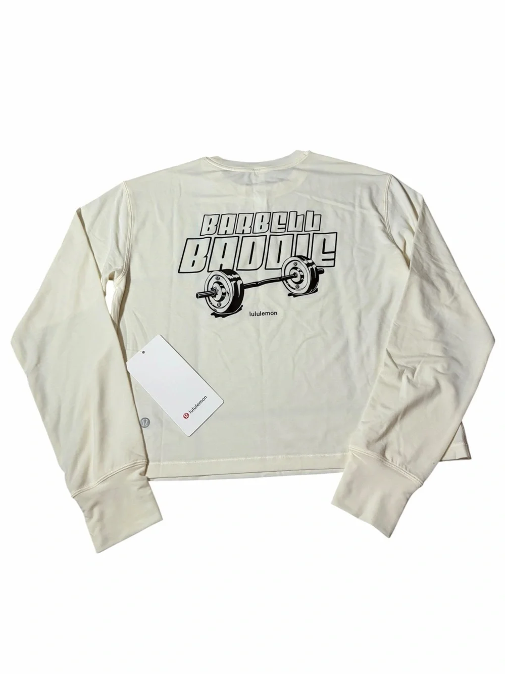 NWT Lululemon Barbell Baddie Jersey Training Long Sleeve Graphic Coconut Ivory 4